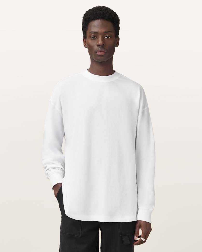 all saints Finn Long Sleeve Crew Neck Oversized T-Shirt Optic White