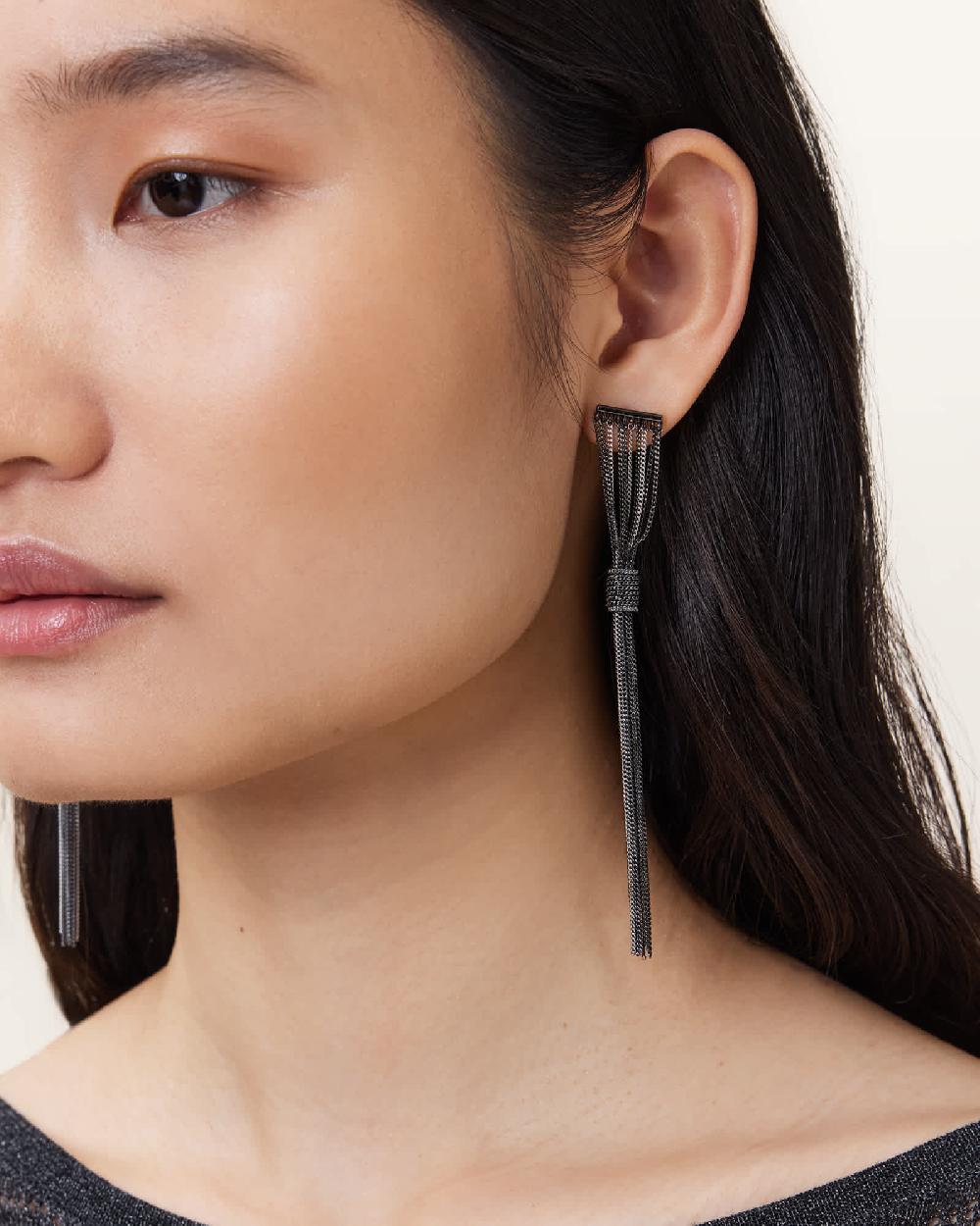 All Saints Fleur Two Tone Chain Earrings Warm Silver Mix