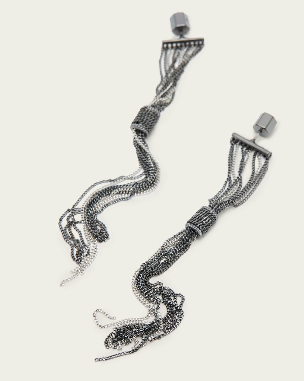 All Saints Fleur Two Tone Chain Earrings Warm Silver Mix