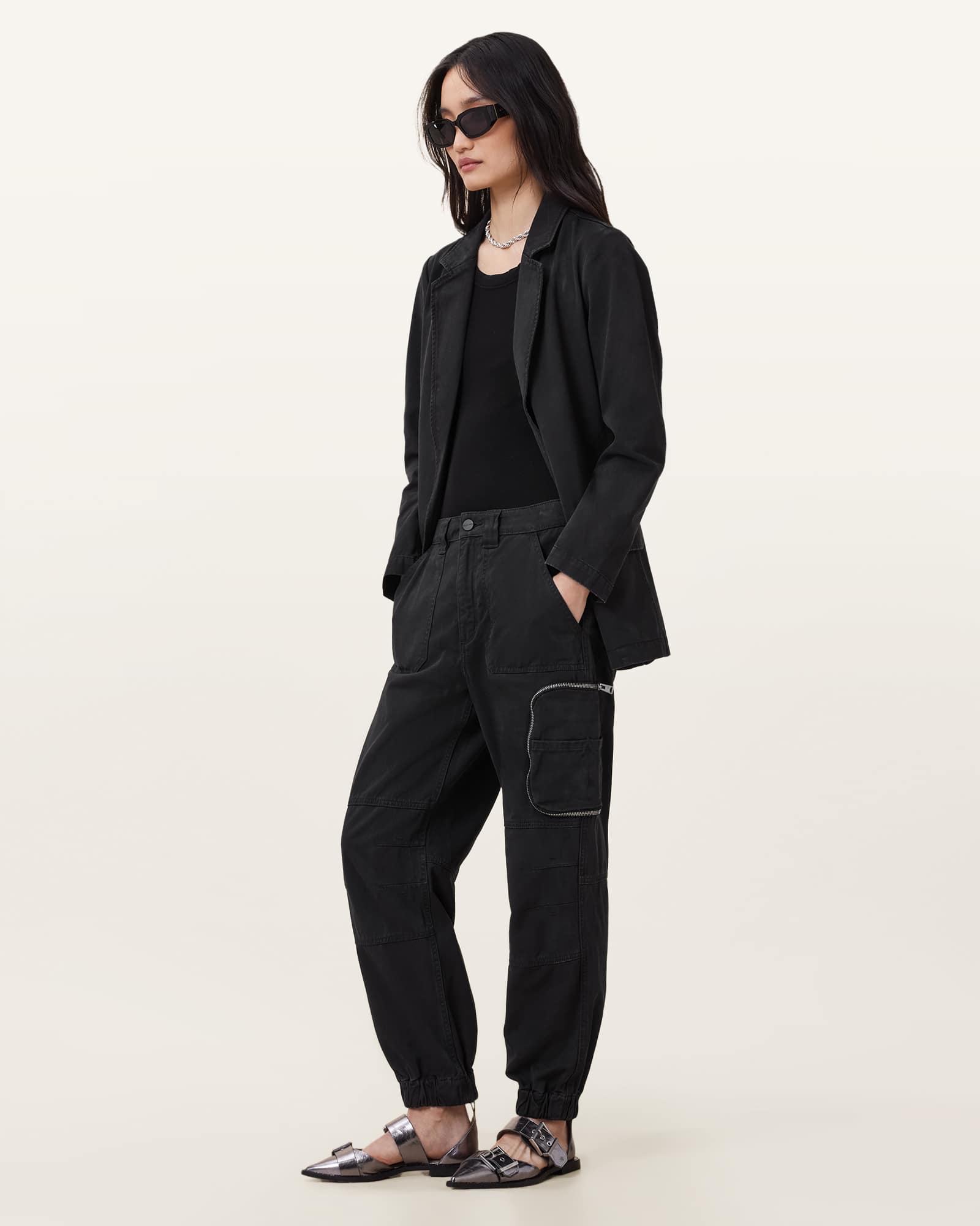 All Saints Florence Cargo Jogger Pants Washed Black