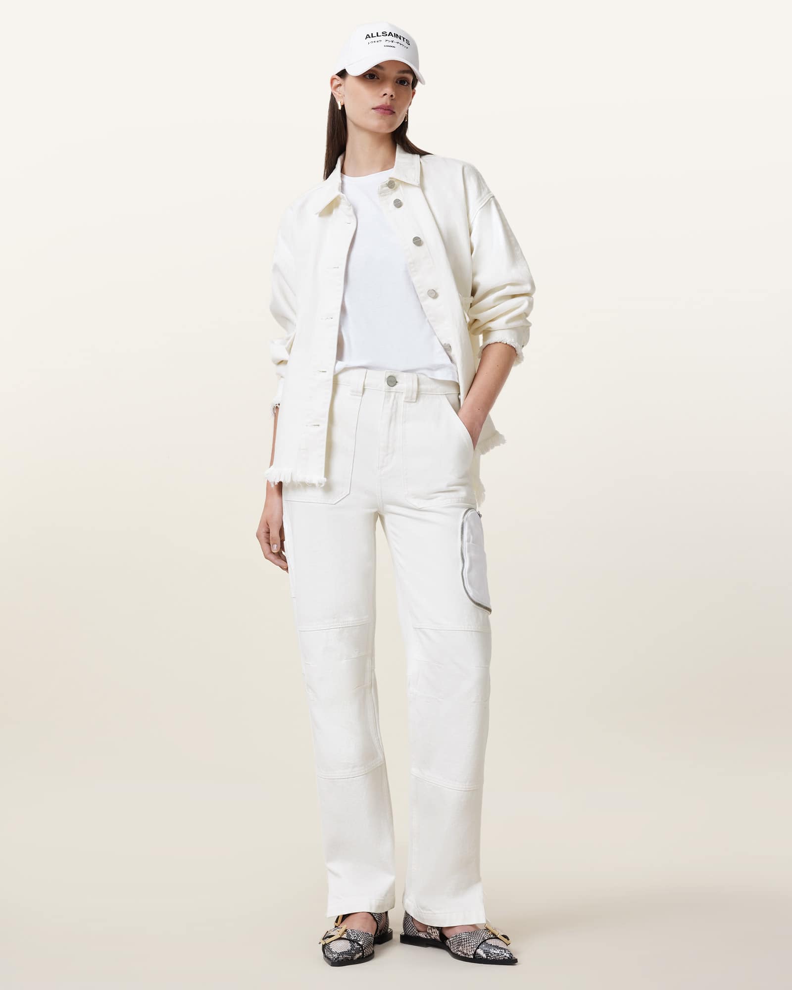 All Saints Florence Straight Leg Cargo Jeans Off White