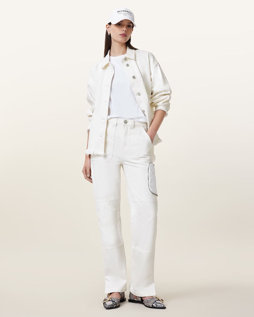 all saints Florence Straight Leg Cargo Jeans Off White