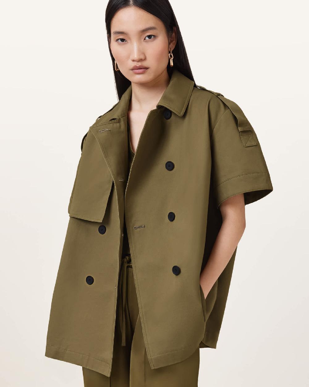 All Saints Flow Short Sleeve Trench Jacket FIR GREEN