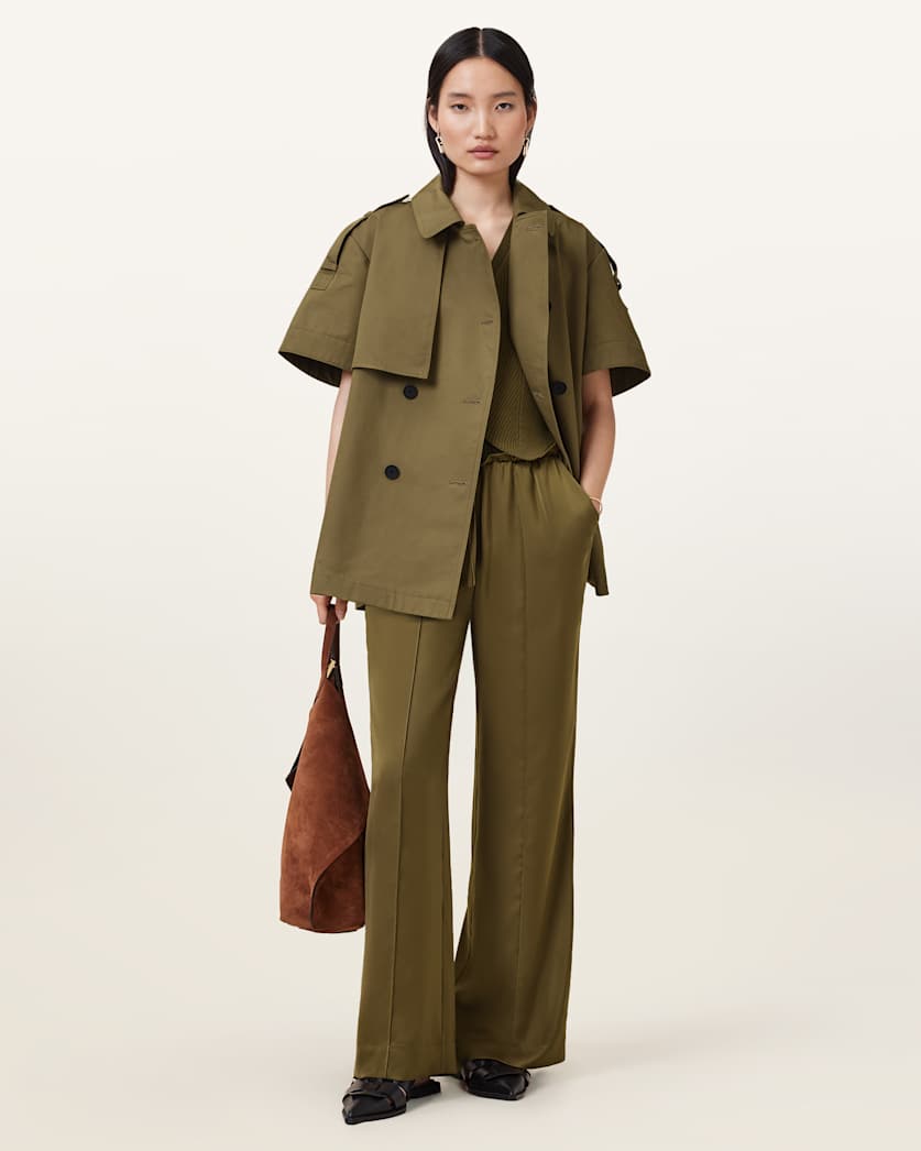 all saints Flow Short Sleeve Trench Jacket FIR GREEN