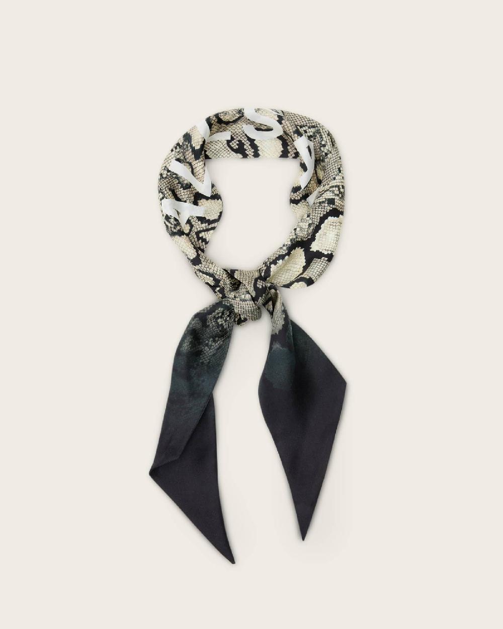 All Saints Flow Snake Print Logo Headscarf Ecru White
