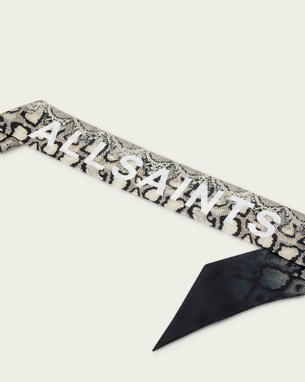 All Saints Flow Snake Print Logo Headscarf Ecru White