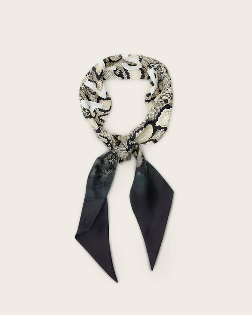 all saints Flow Snake Print Logo Headscarf Ecru White