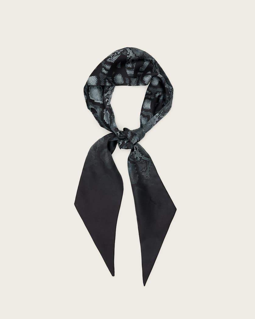 all saints Flow Snake Print Logo Headscarf Slate Grey