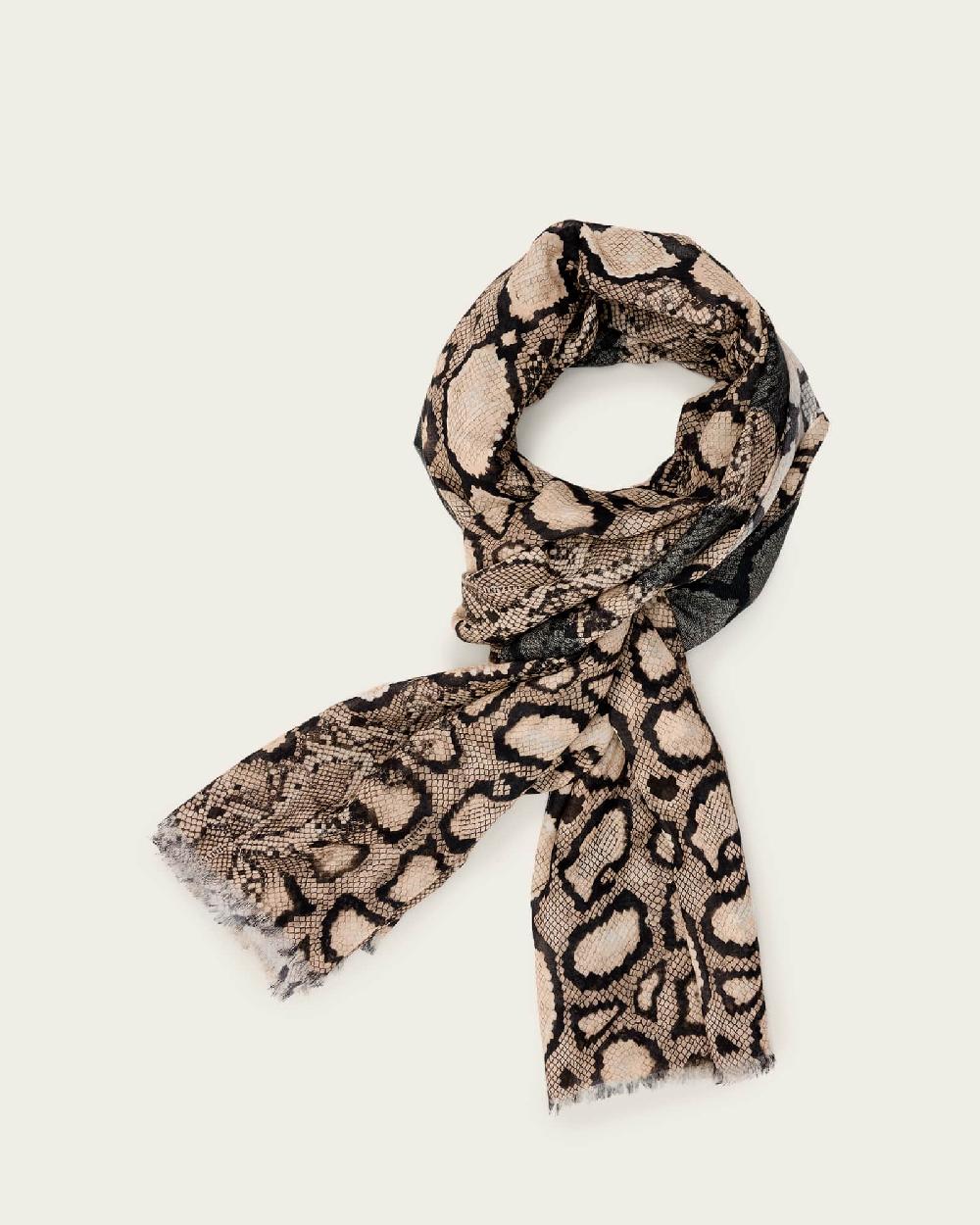 All Saints Flow Snake Print Logo Pareo Scarf Ecru White