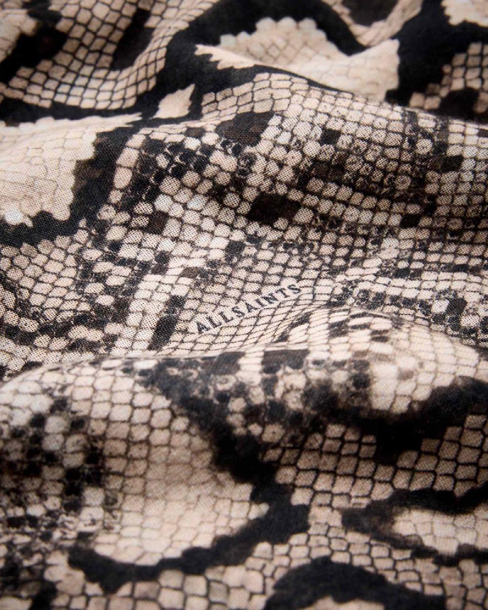 All Saints Flow Snake Print Logo Pareo Scarf Ecru White