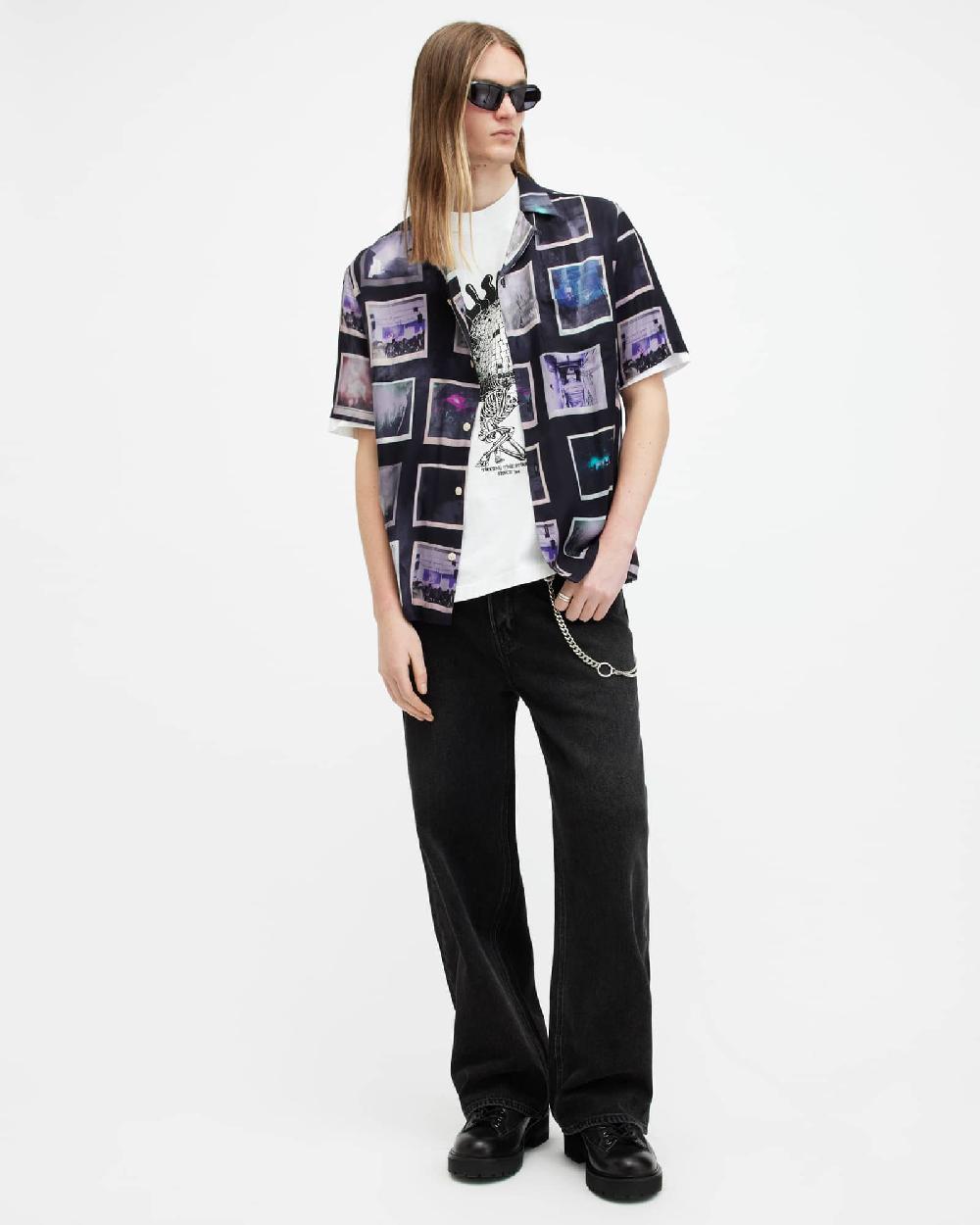 All Saints Fotos Printed Relaxed Fit Shirt Jet Black