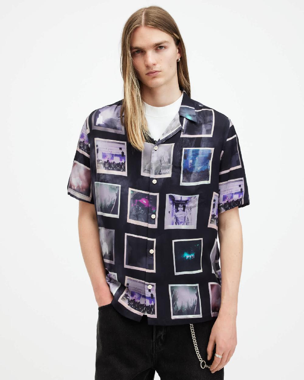 All Saints Fotos Printed Relaxed Fit Shirt Jet Black