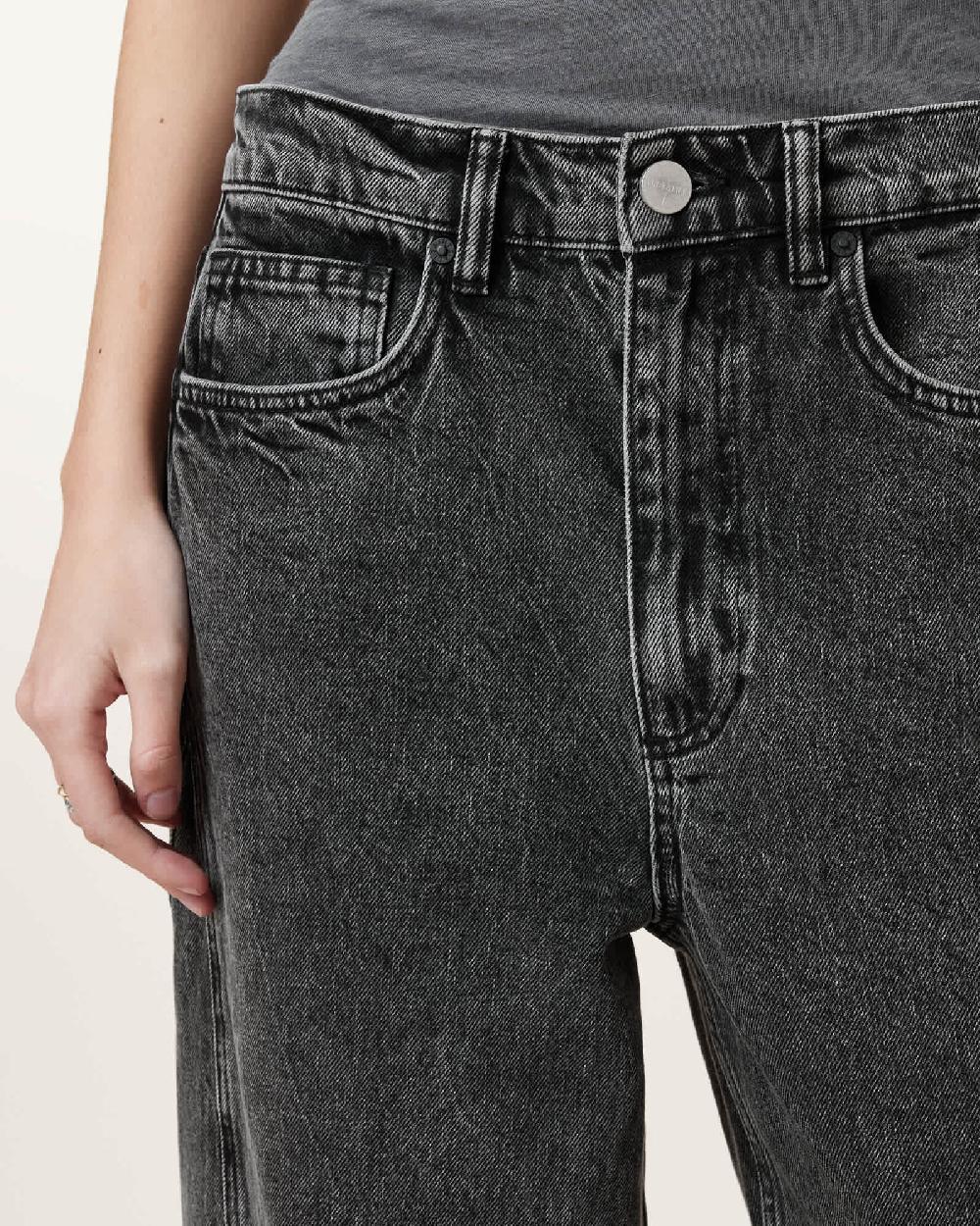 All Saints Fox Asymmetric Hem Wide Leg Denim Jeans Washed Black