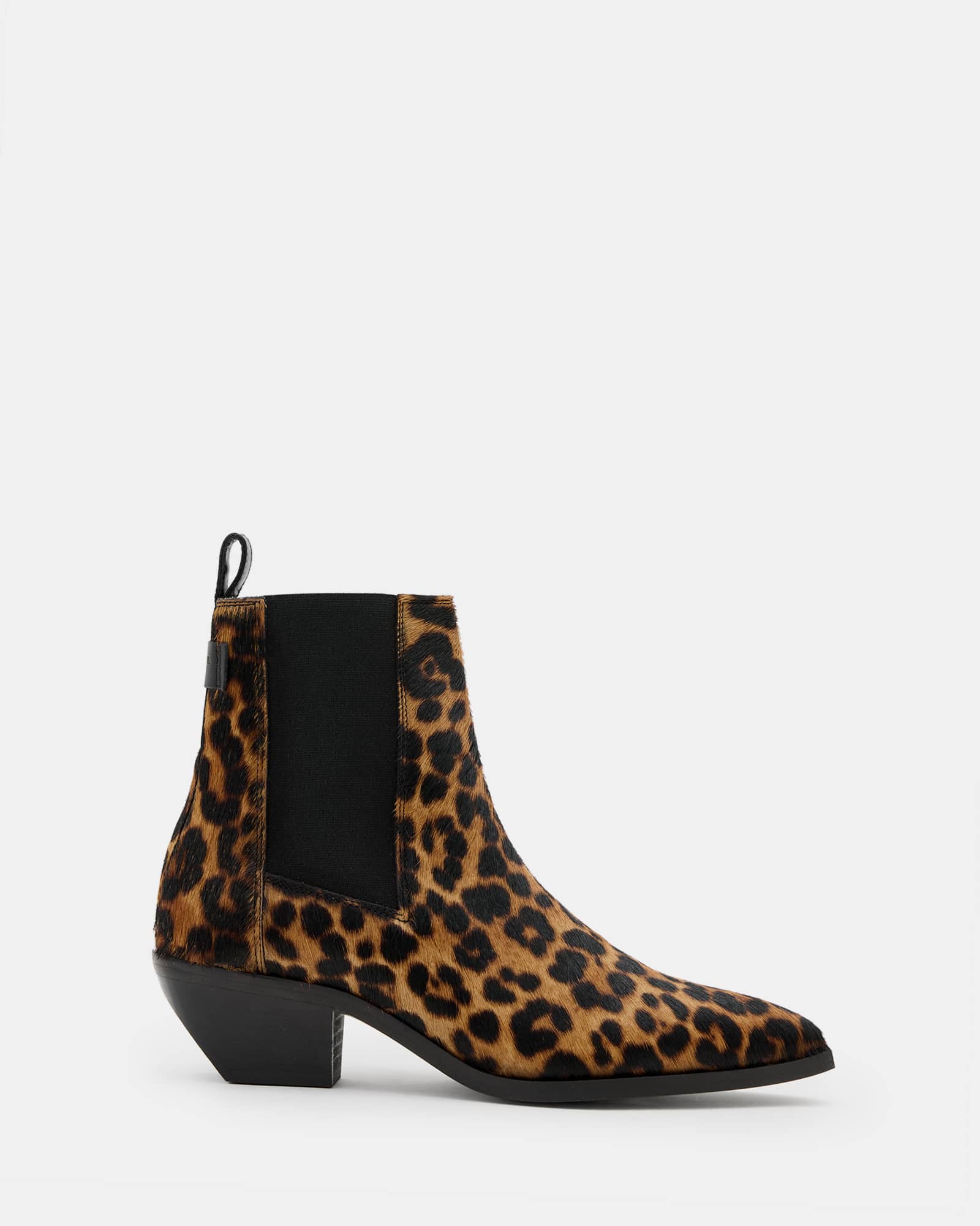 All Saints Fox Pointed Western Leather Boots Leopard Brown