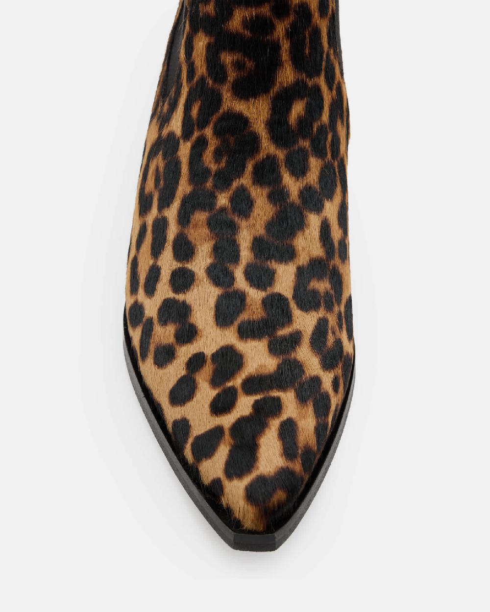 All Saints Fox Pointed Western Leather Boots Leopard Brown