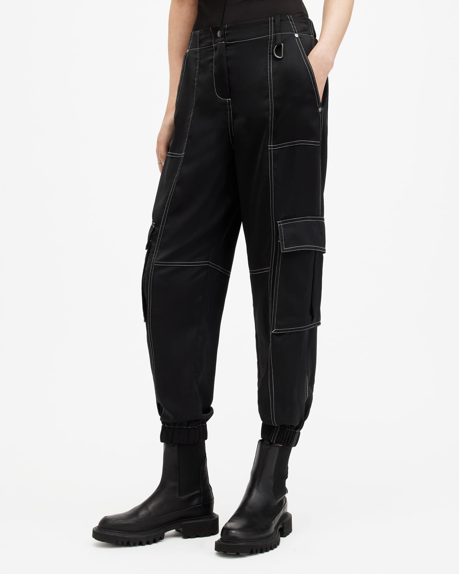 All Saints Fran High Rise Tapered Cargo Pants Black