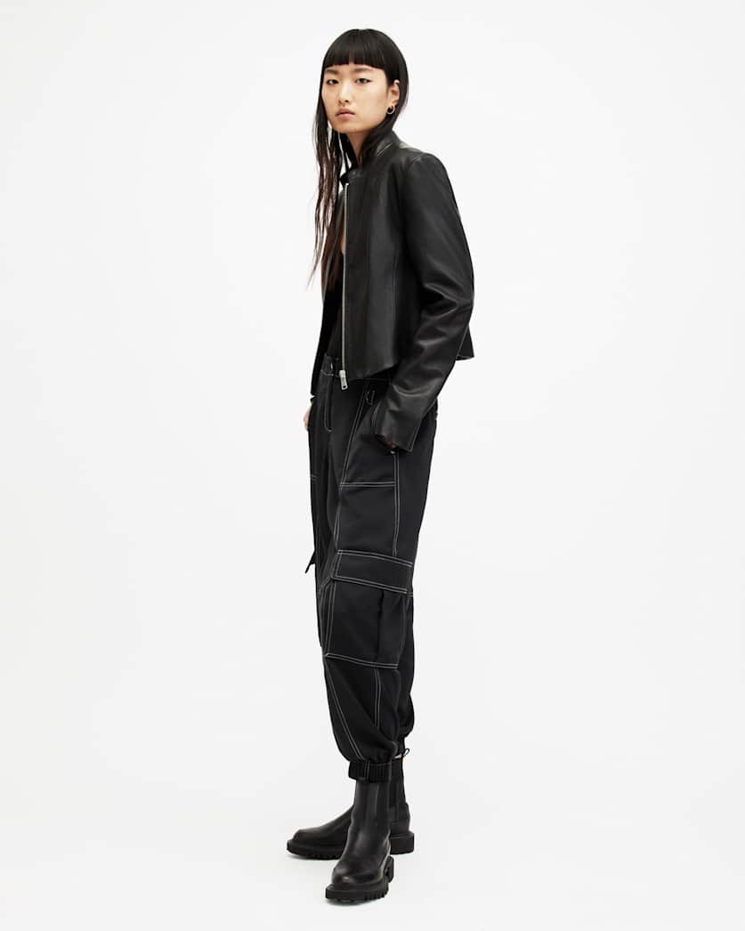 all saints Fran High Rise Tapered Cargo Pants Black