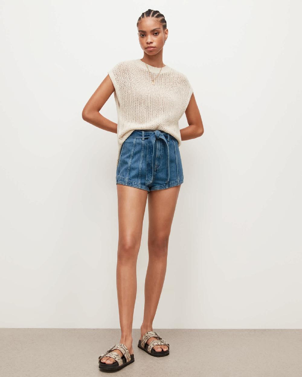 All Saints Frankie High-Rise Denim Shorts Mid Indigo