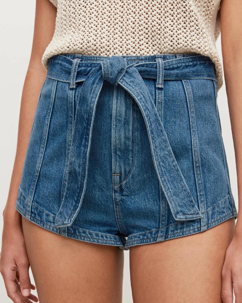 All Saints Frankie High-Rise Denim Shorts Mid Indigo