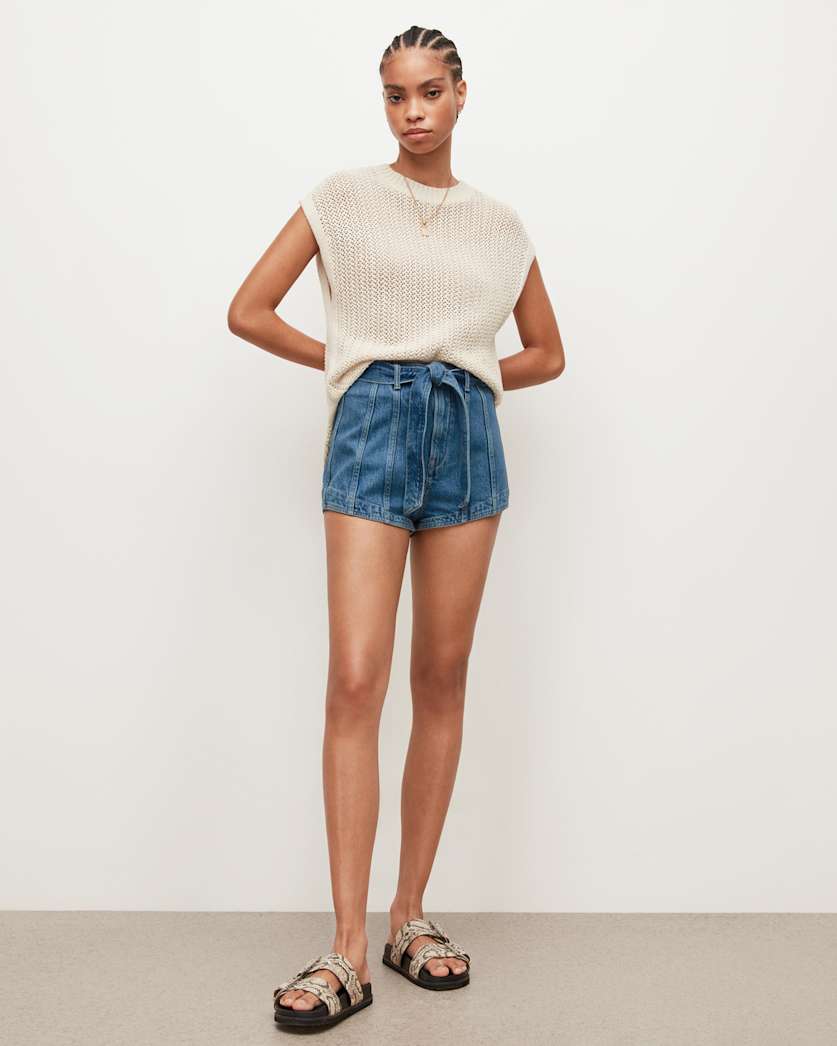 all saints Frankie High-Rise Denim Shorts Mid Indigo