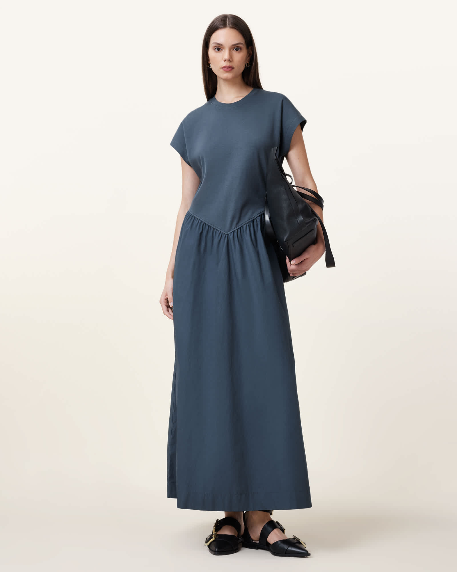 All Saints Frankie Short Sleeve Midi Dress Oyster Blue