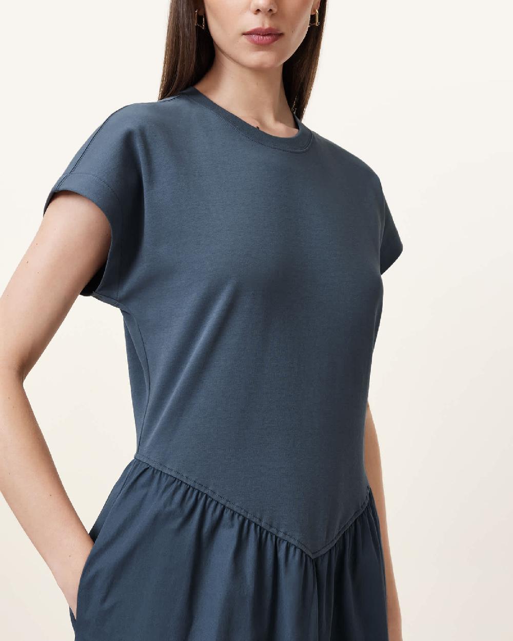 All Saints Frankie Short Sleeve Midi Dress Oyster Blue