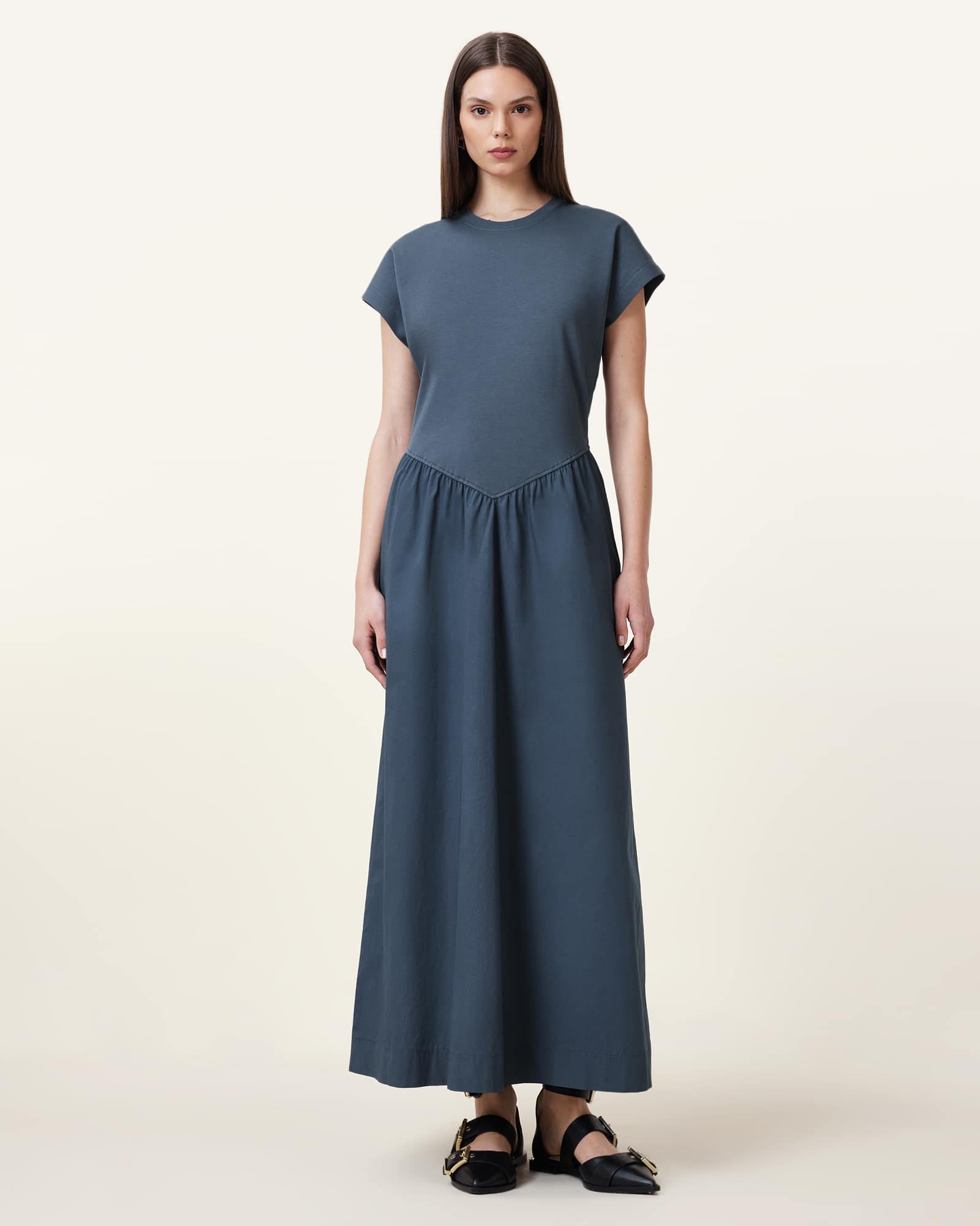 All Saints Frankie Short Sleeve Midi Dress Oyster Blue