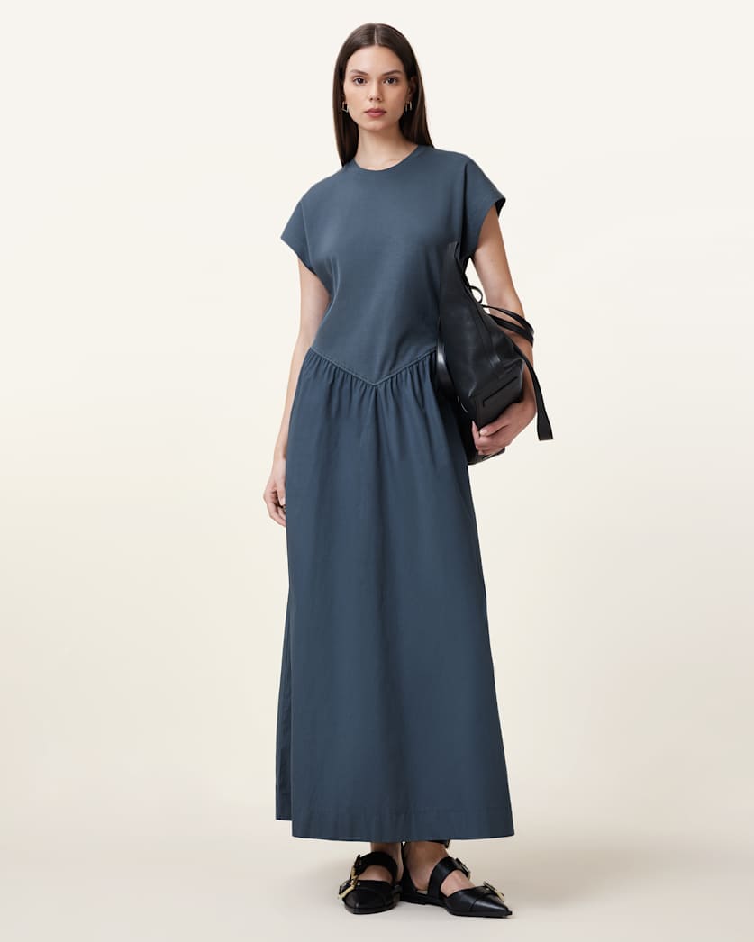 all saints Frankie Short Sleeve Midi Dress Oyster Blue
