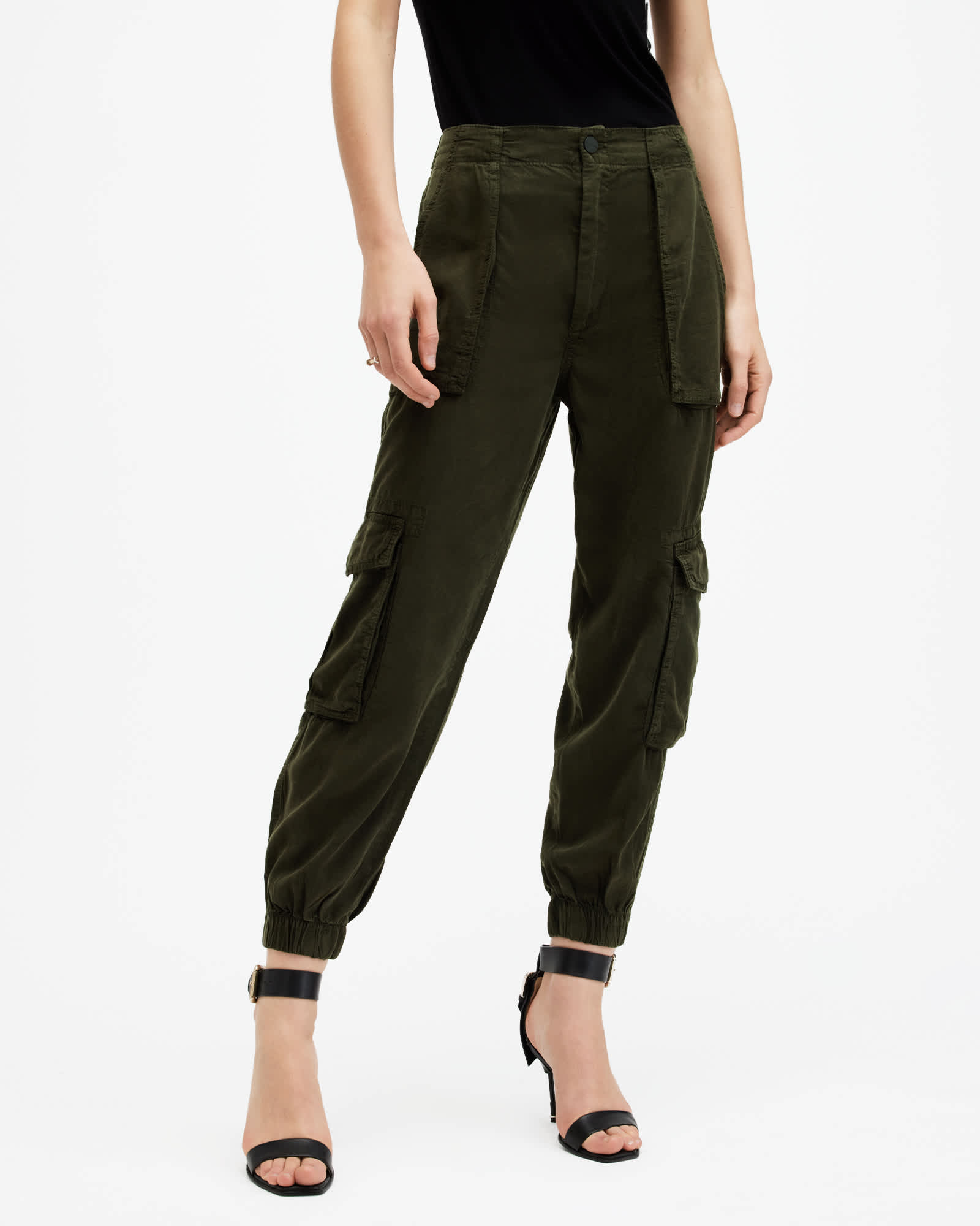 All Saints Freda Lightweight Denim Cargo Pants Khaki Green