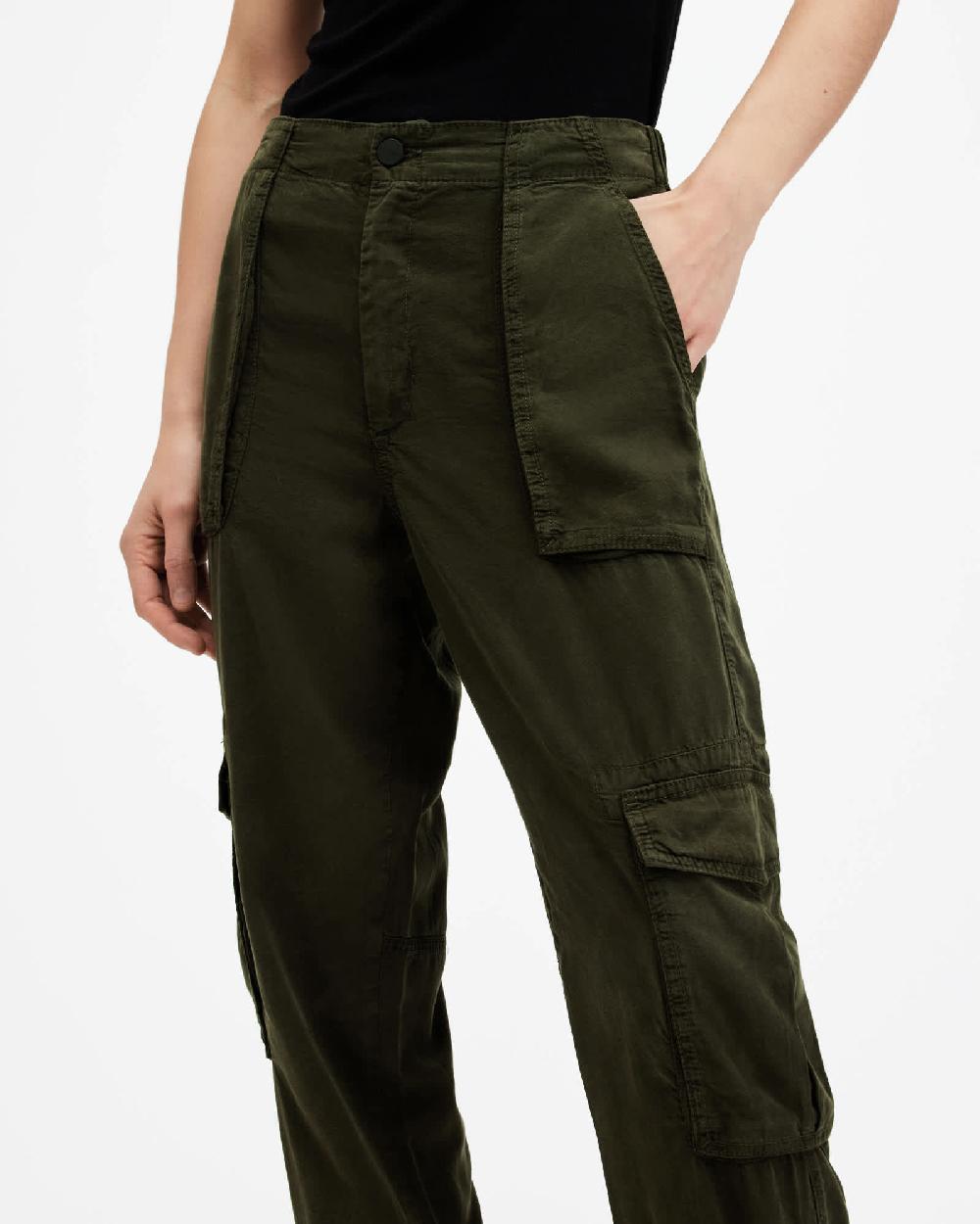 All Saints Freda Lightweight Denim Cargo Pants Khaki Green