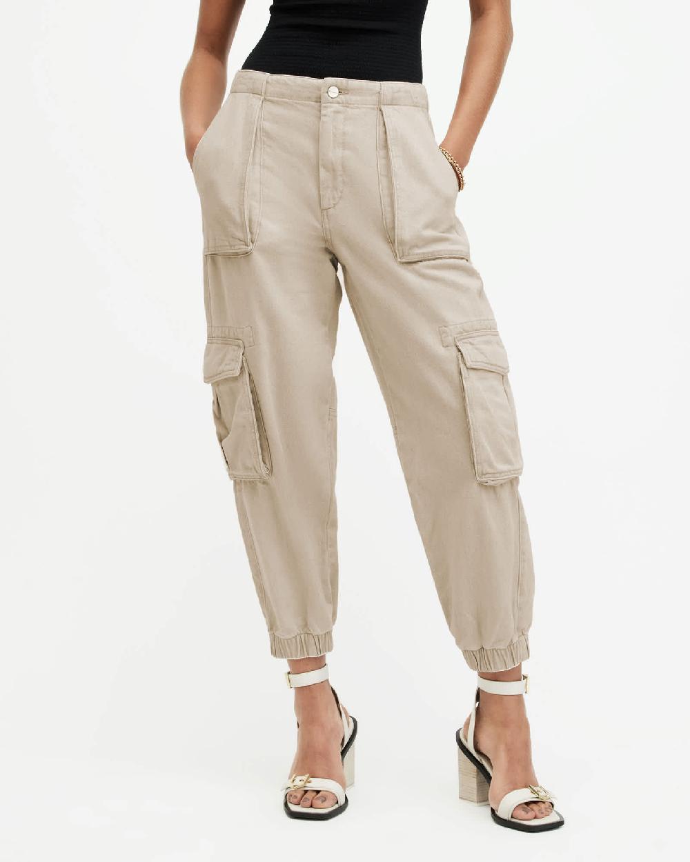 All Saints Freda Tapered Denim Cargo Pants Natural White