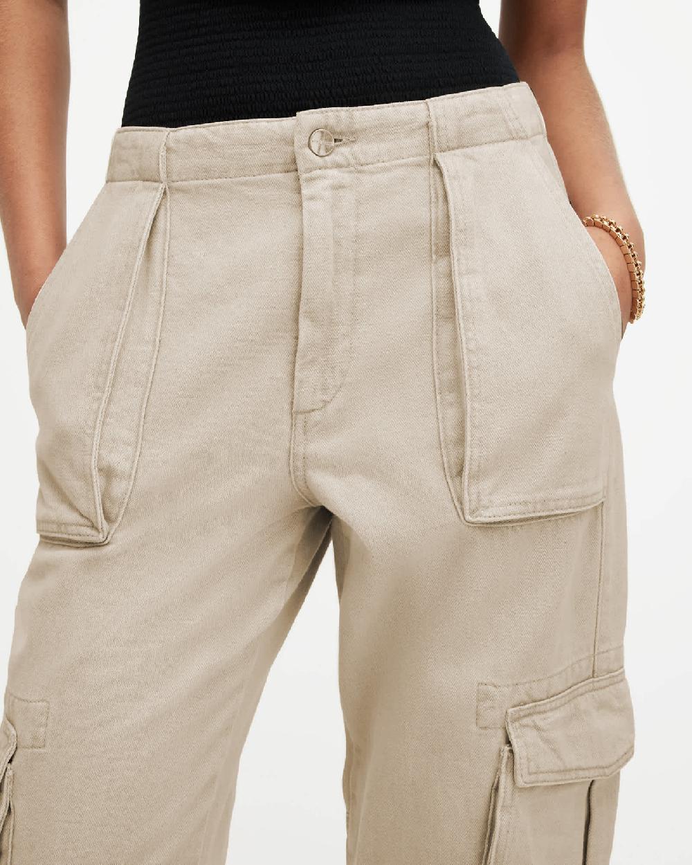 All Saints Freda Tapered Denim Cargo Pants Natural White