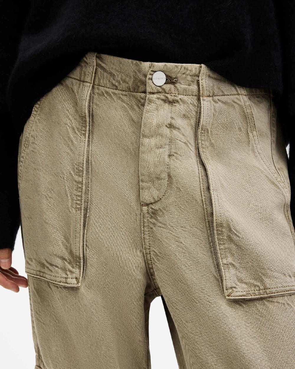 All Saints Frieda Tapered Denim Cargo Pants Deep Olive Green