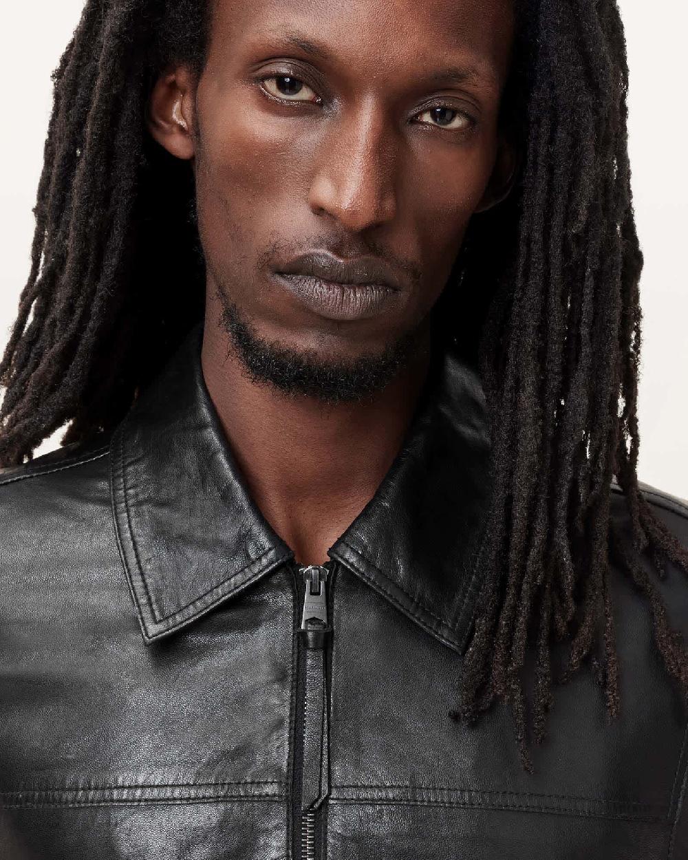 All Saints Gen Lightweight Slim Fit Leather Jacket Black