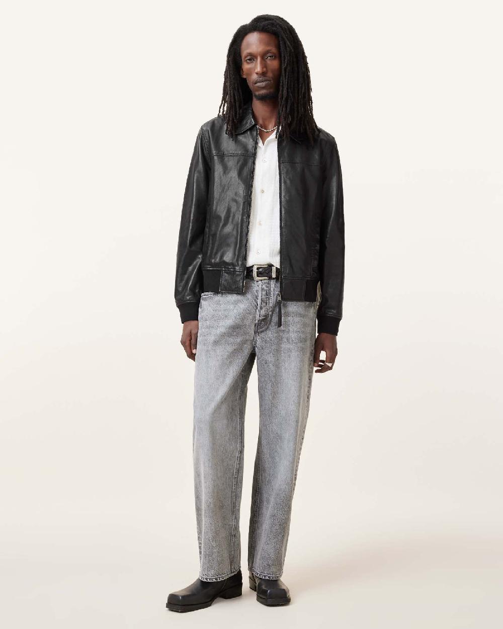 All Saints Gen Lightweight Slim Fit Leather Jacket Black