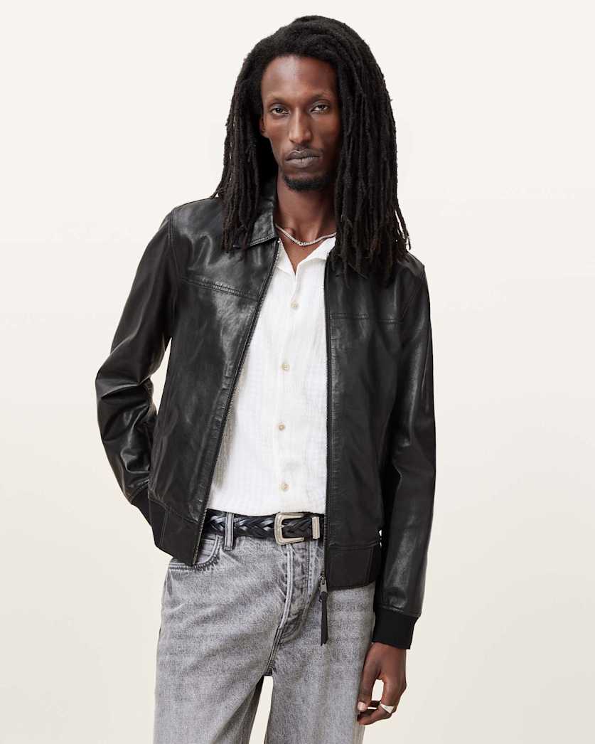 all saints Gen Lightweight Slim Fit Leather Jacket Black