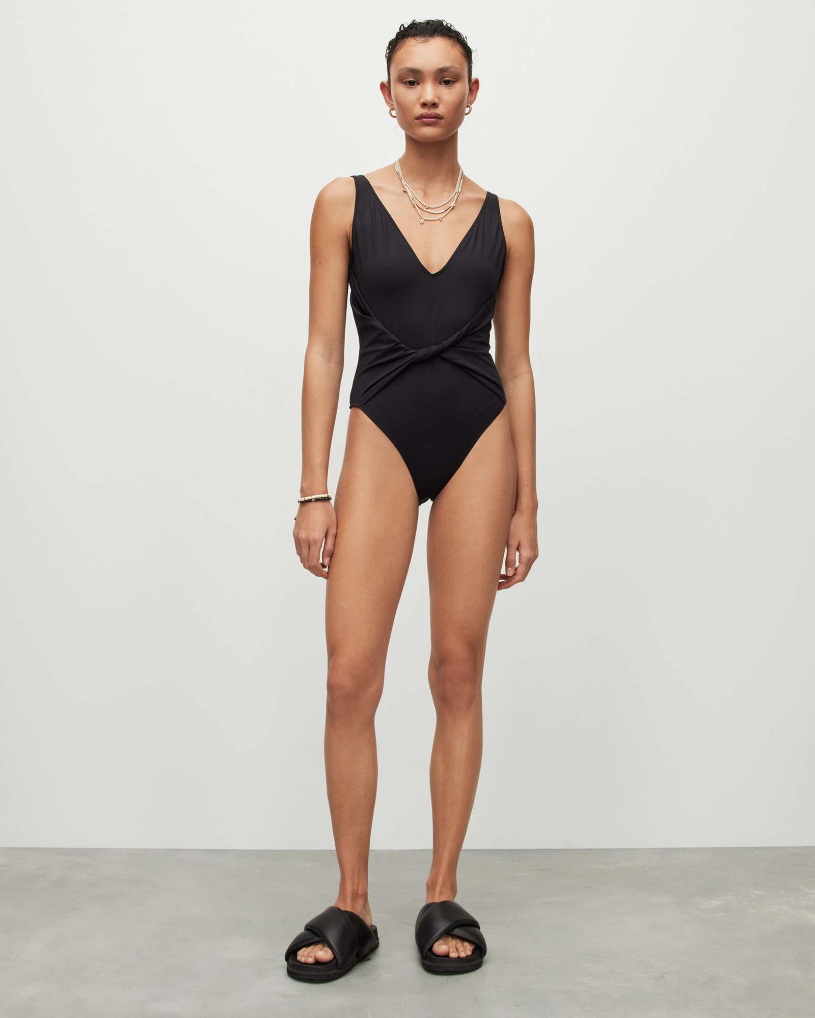 All Saints Georgia V-Neck Twisted Waist Swimsuit Black