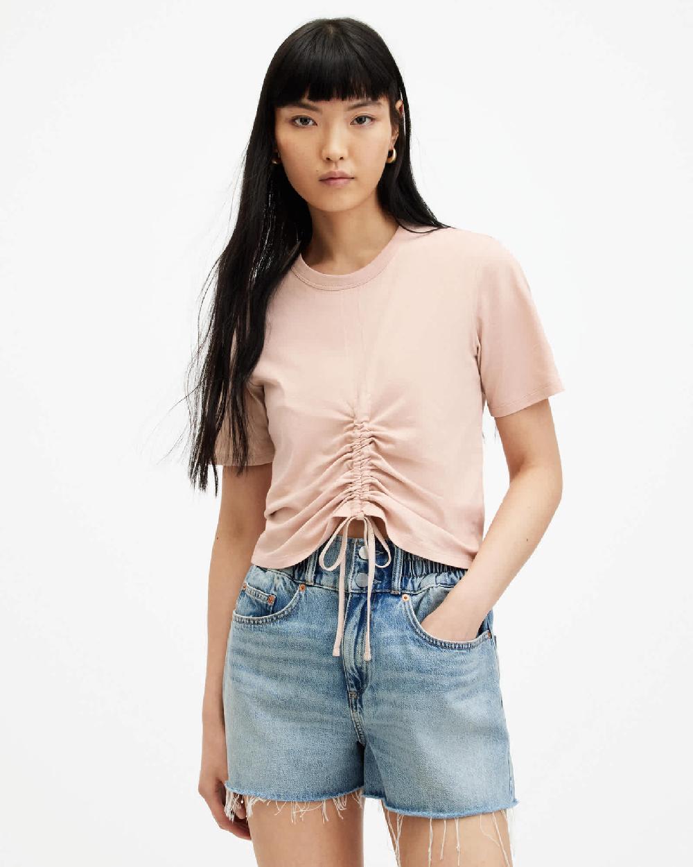 All Saints Gia Ribbed Long Sleeve T-Shirt Shell Pink