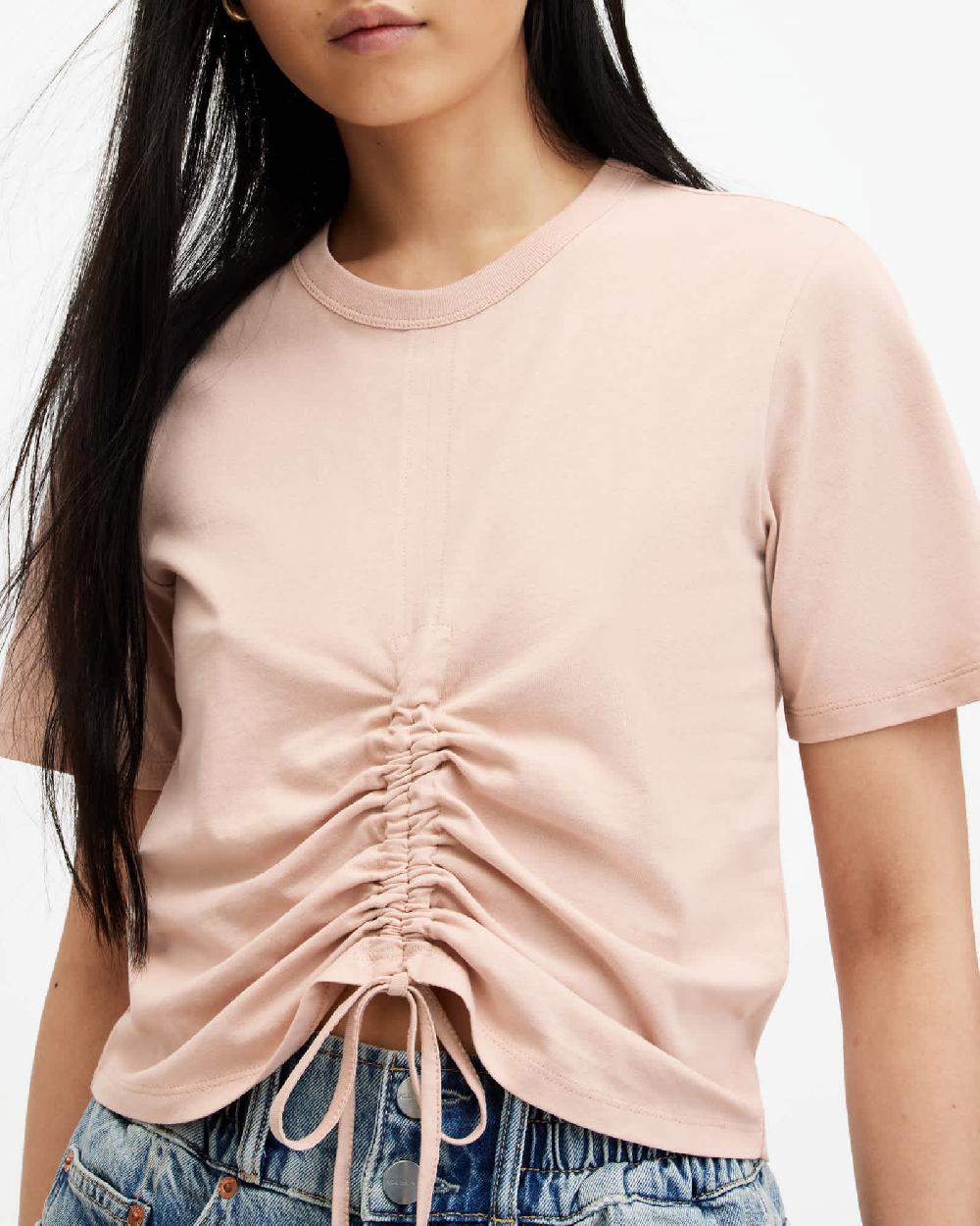 All Saints Gia Ribbed Long Sleeve T-Shirt Shell Pink