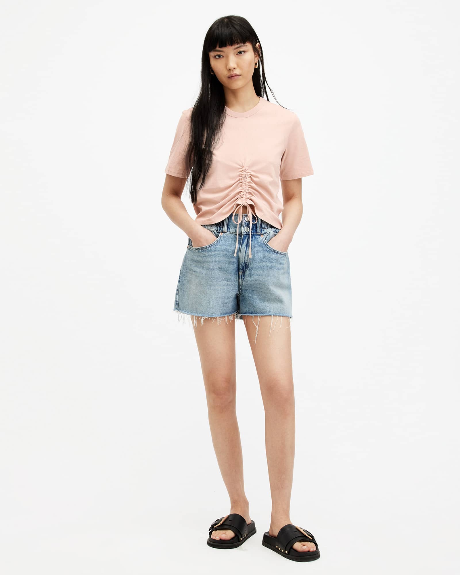 All Saints Gia Ribbed Long Sleeve T-Shirt Shell Pink