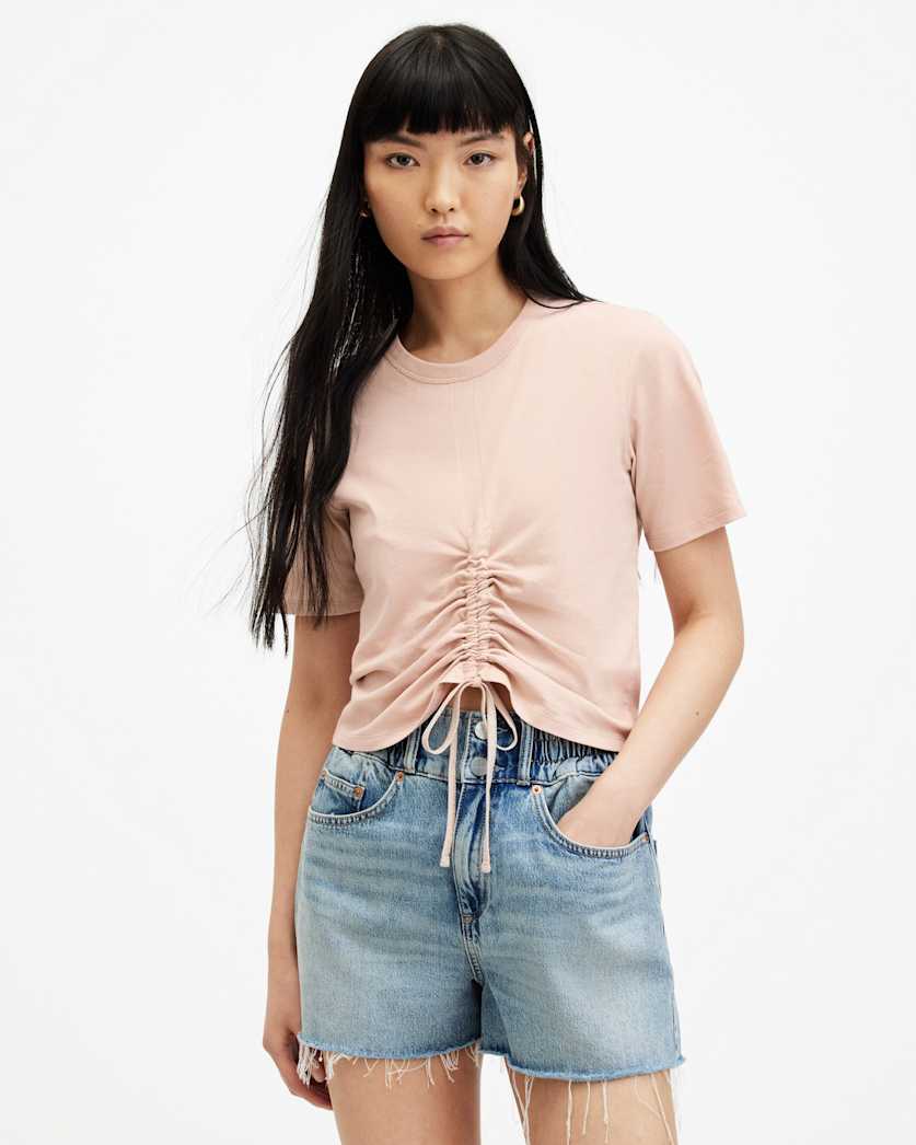 all saints Gia Ribbed Long Sleeve T-Shirt Shell Pink