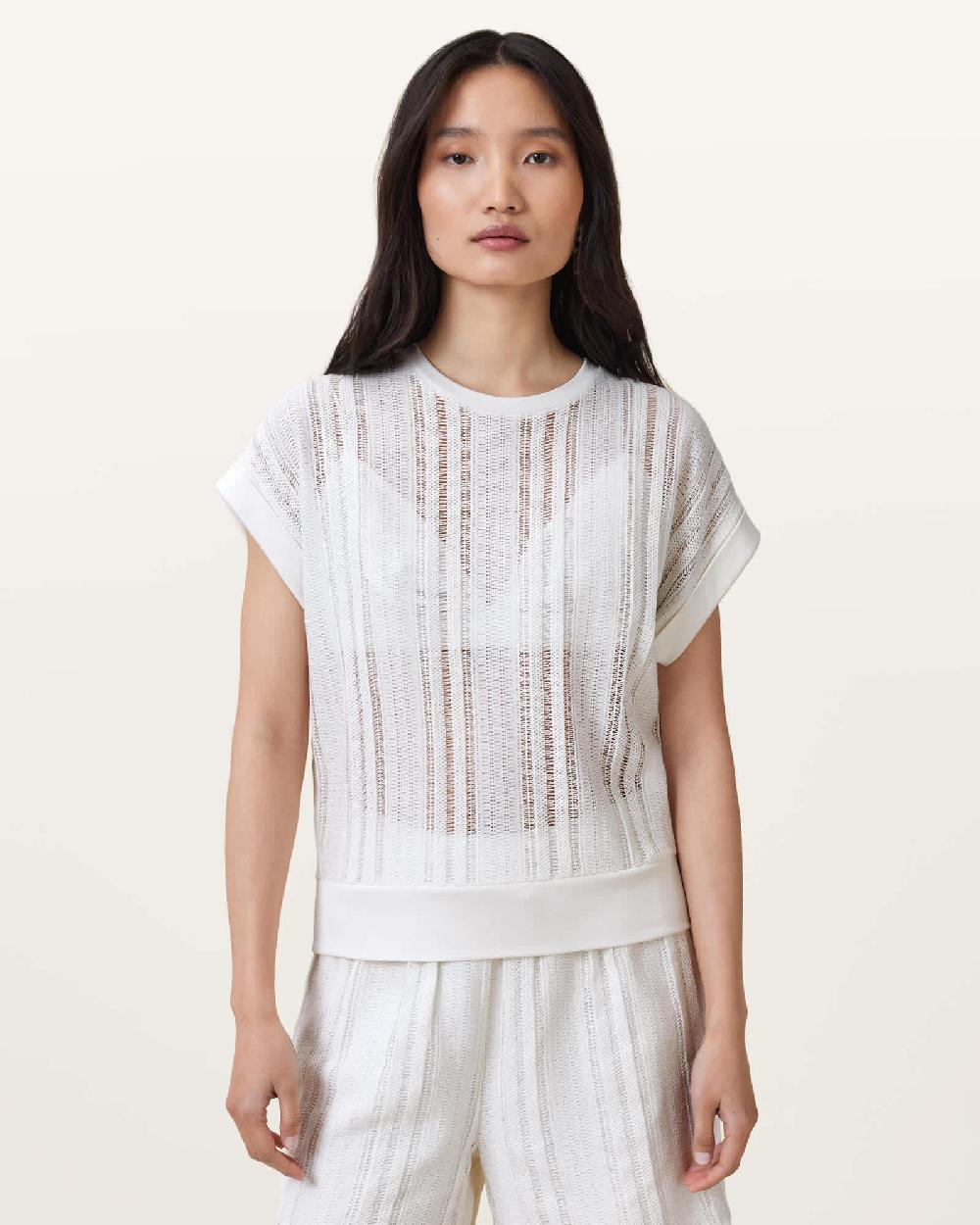All Saints Giana Crochet Crew Neck Tank Top Tofu White