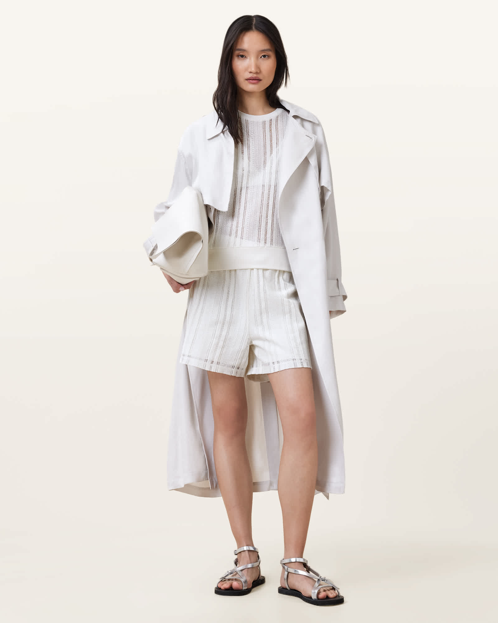 All Saints Giana Crochet Crew Neck Tank Top Tofu White