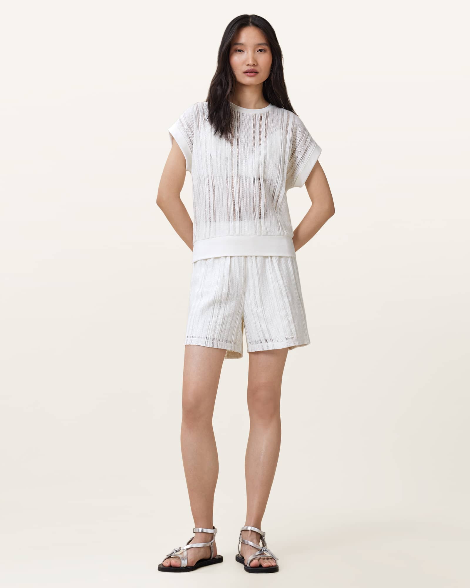 All Saints Giana Crochet Crew Neck Tank Top Tofu White