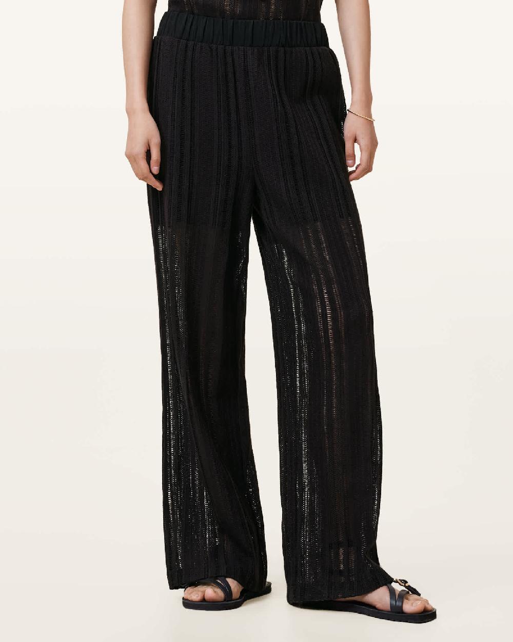 All Saints Giana Crochet Ladder Wide Leg Pants Black