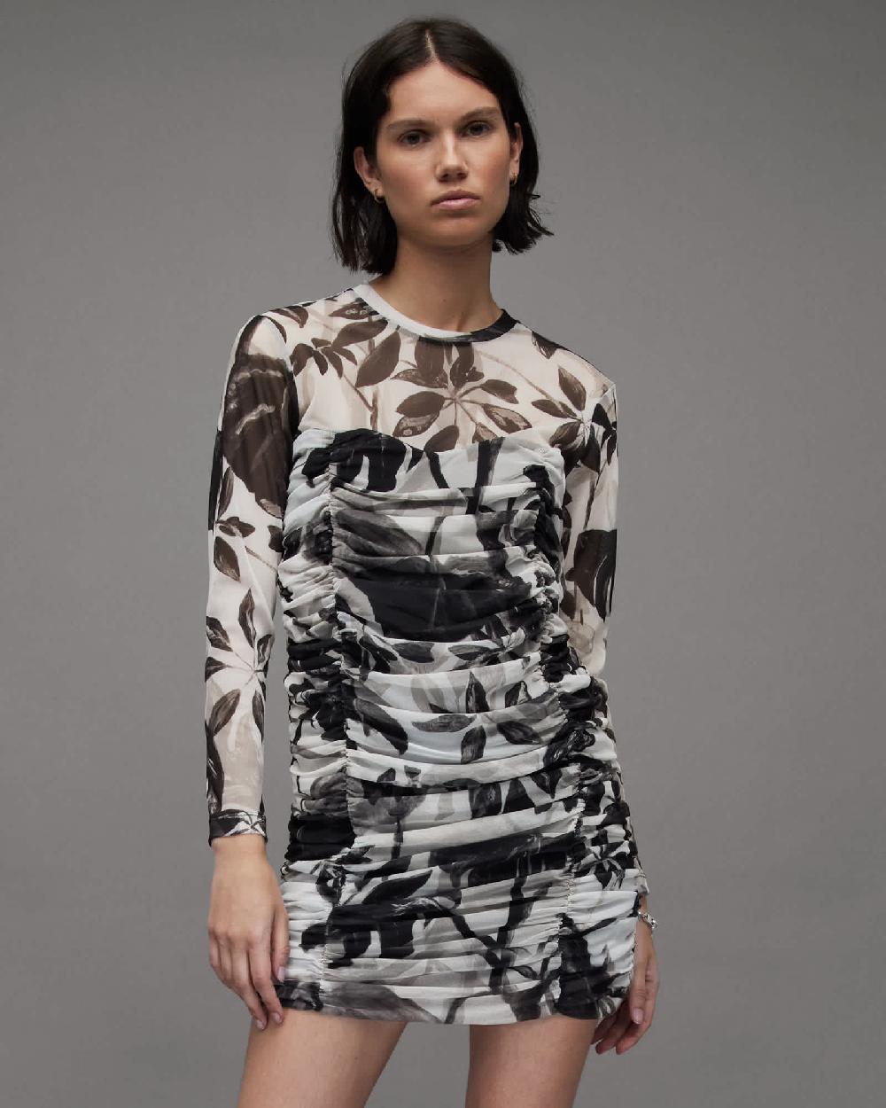 All Saints Giorgia Jackie Floral Mesh Dress Ecru White