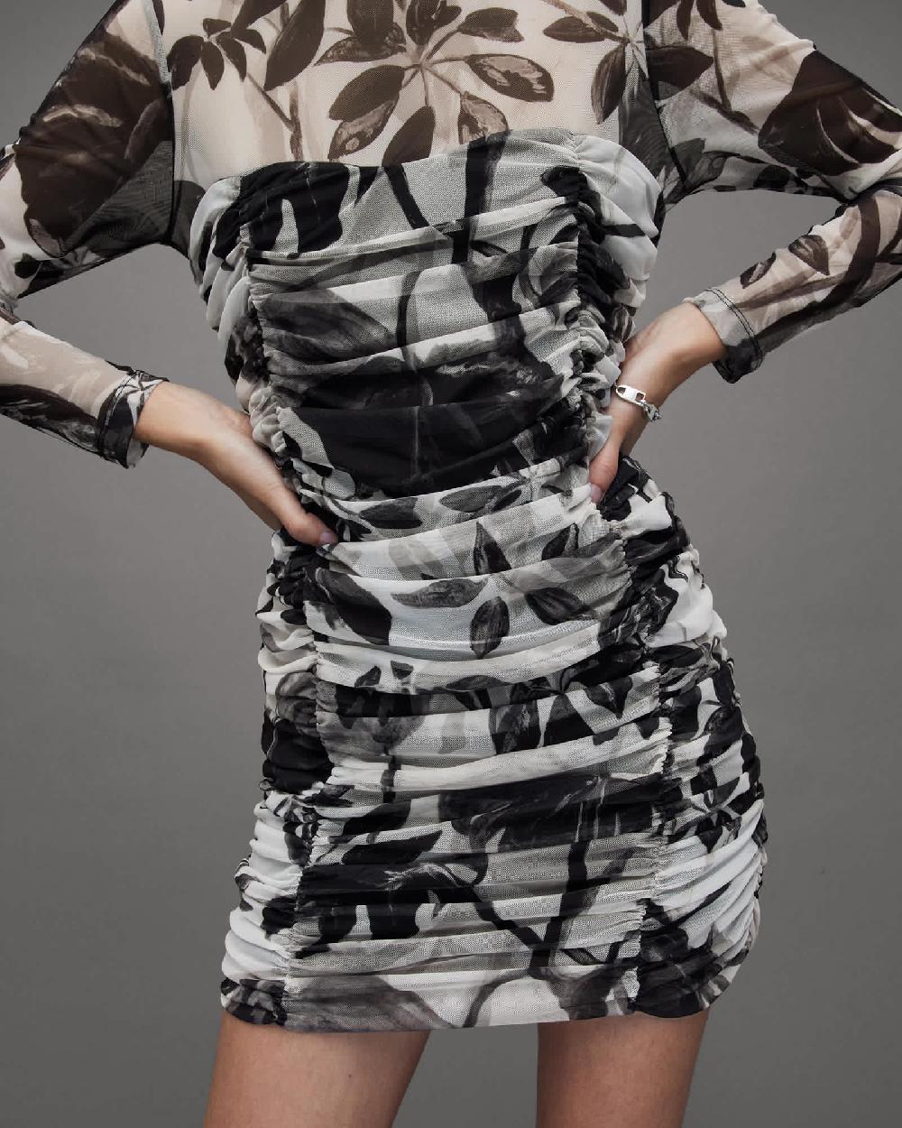 All Saints Giorgia Jackie Floral Mesh Dress Ecru White