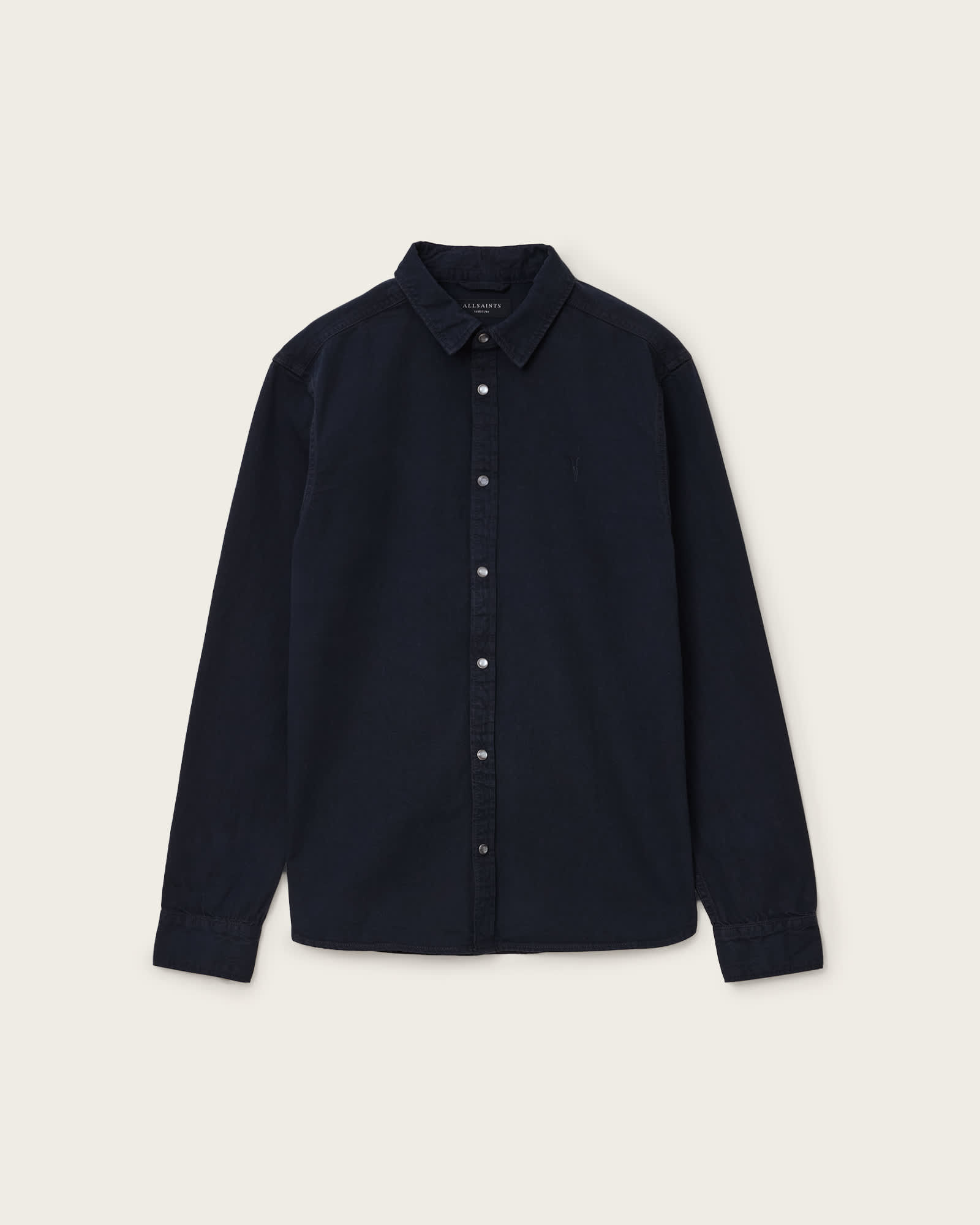 All Saints Gleason Press Stud Ramskull Denim Shirt Blue Black