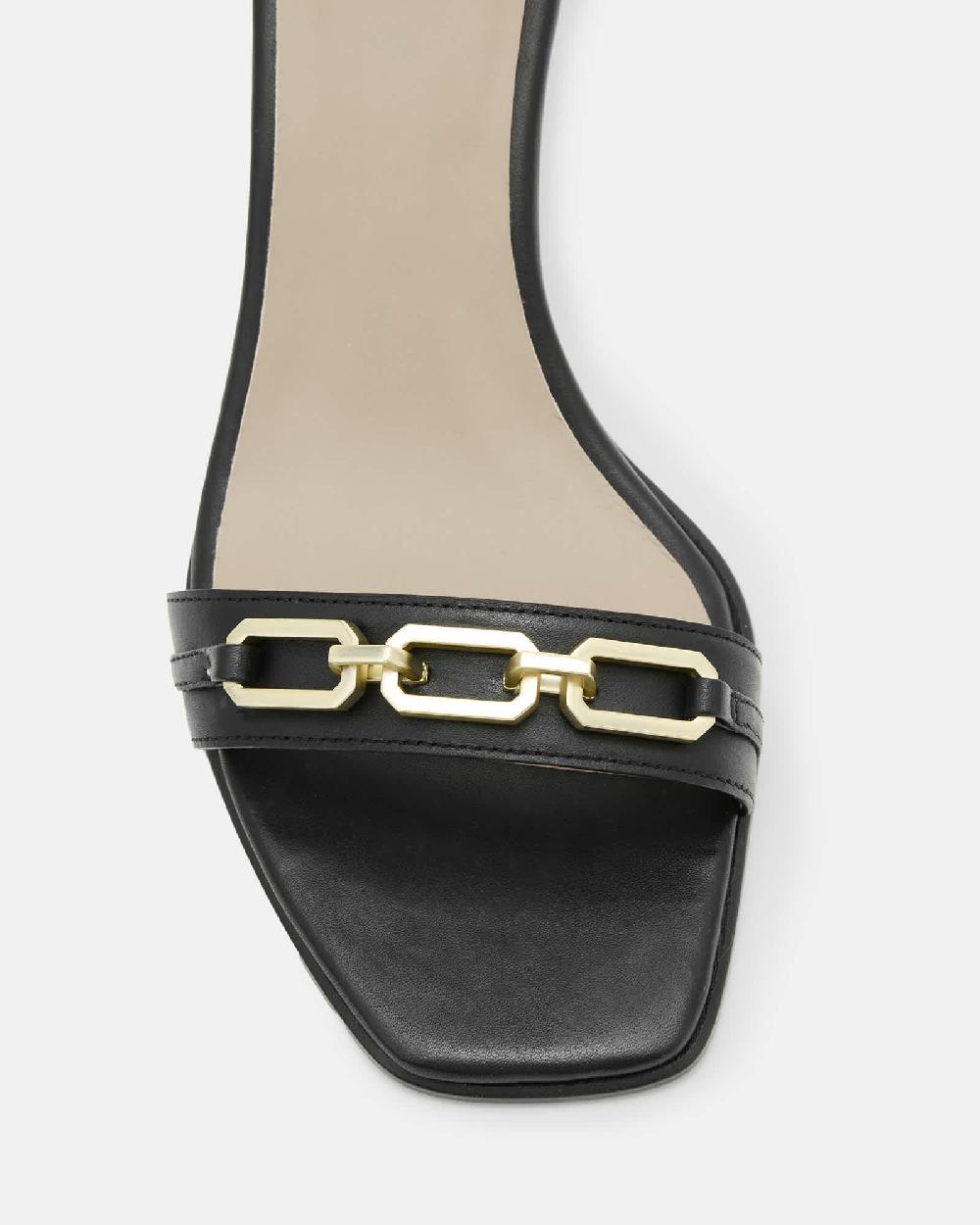 All Saints Gloria Chain Strap Leather Heel Sandals Black