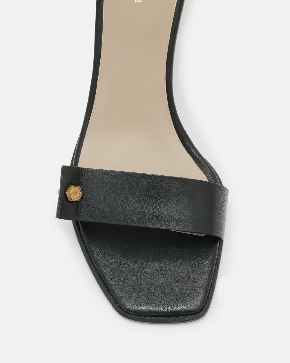 All Saints Gloria Screw Heeled Leather Sandals Black